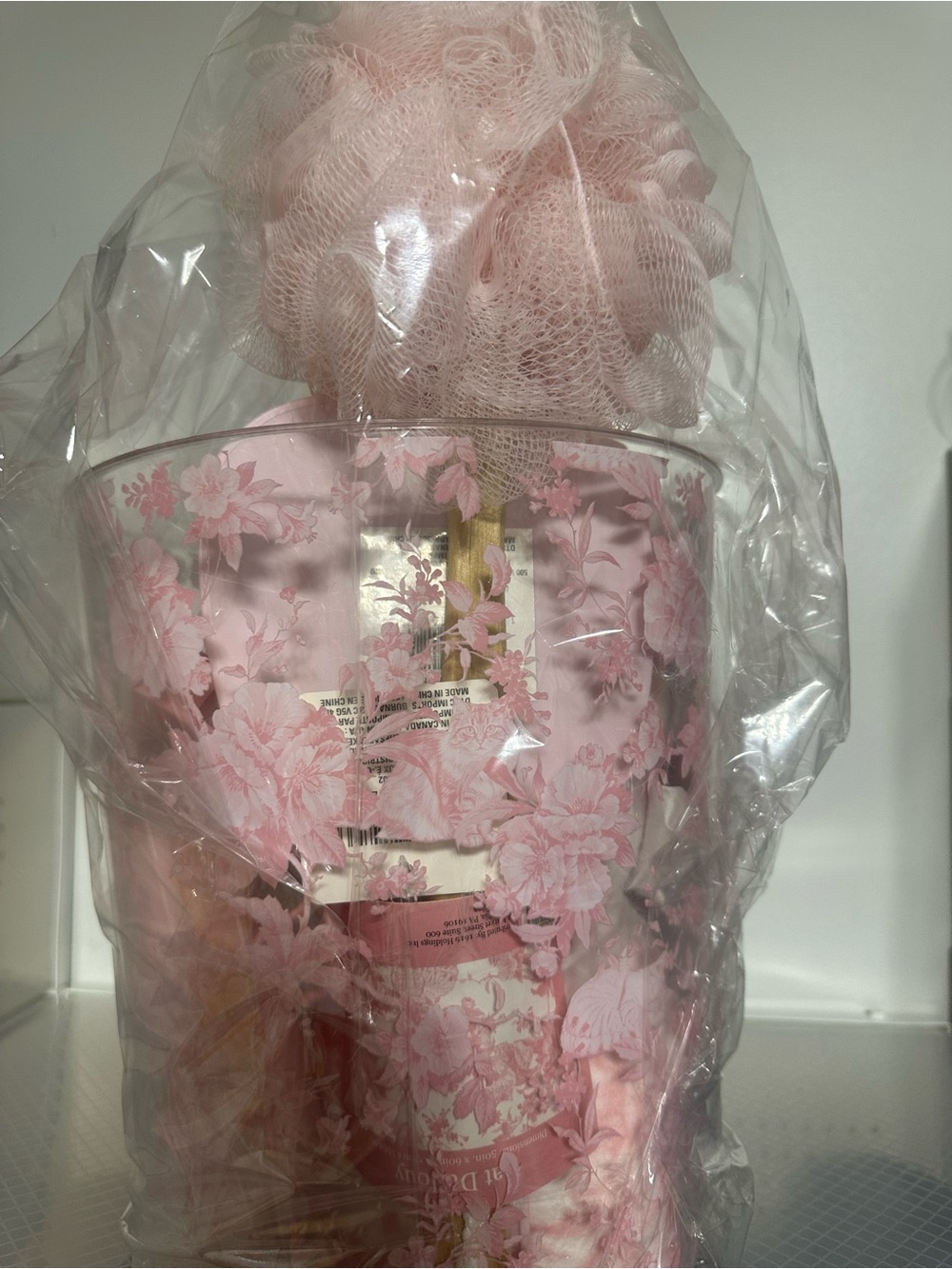Pink Floral Bath Set with Loofah